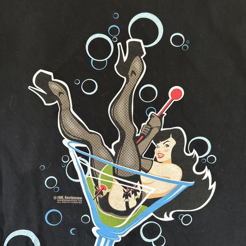 Bawidamann Shirt Men XL Black Pin Up Girl Martini Cocktail Poker Graphic T - Picture 2 of 10