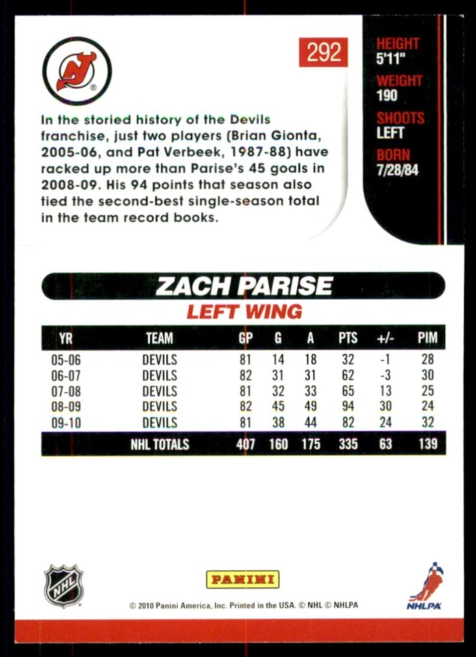 2010-11 Score Zach Parise #292 - Image 2 of 2