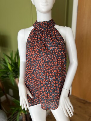 Hush Damen Top Bluse Ärmellos Blumenmuster Sommer Baumwolle UK 10