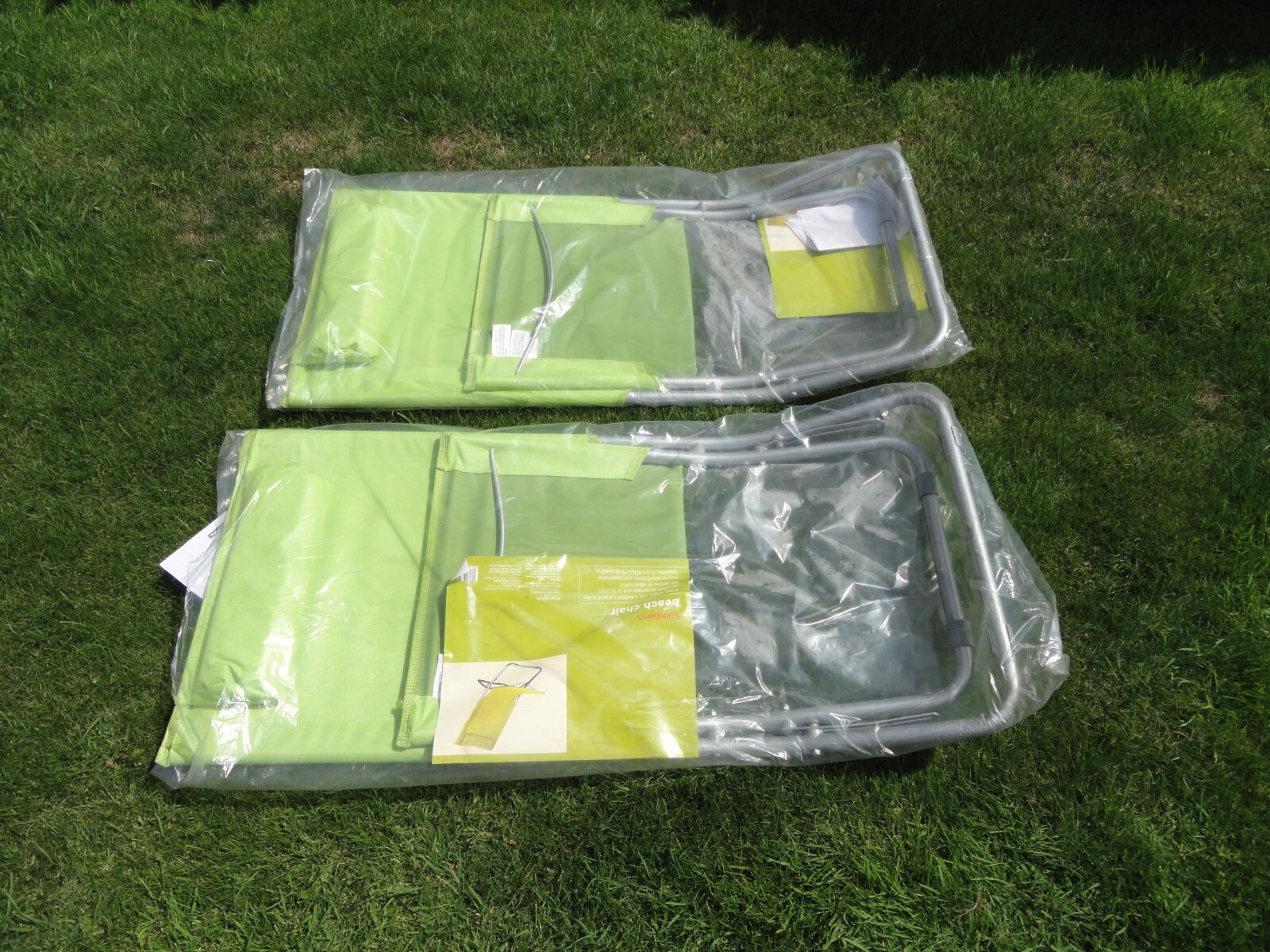 Two Sainsburys Folding Beach Camping or Festival Chairs Brand New Lime