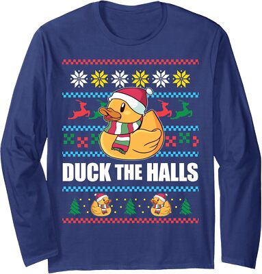 Duck The Halls! Ugly Christmas Jumper Funny Santa Long Sleeve Tshirt