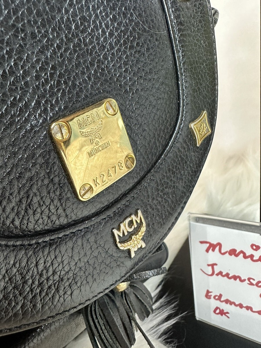 Preowned- Vintage 1991 MCM Black Leather Golden Studded
