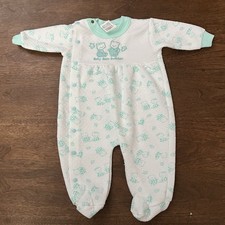 Vintage Gerber 0-3 Month Sleeper White Green Footie Pajamas 90s Bear Buddies