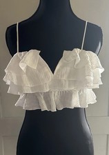 White Ruffle Crop Top Smocked Back Cami Tank Coquette Cottagecore S