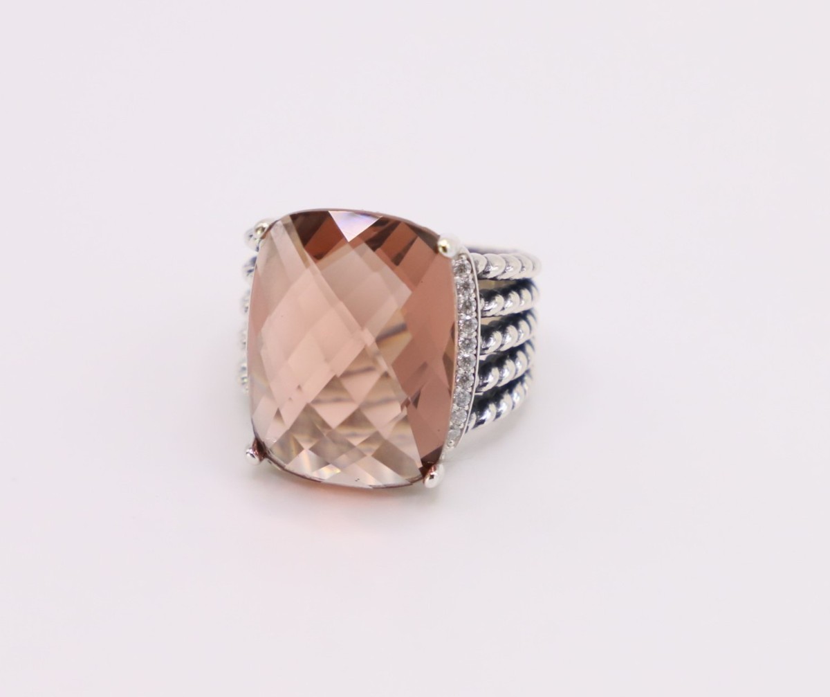 David Yurman Sterling Silver Wheaton Cocktail Ring with Morganite size 7
