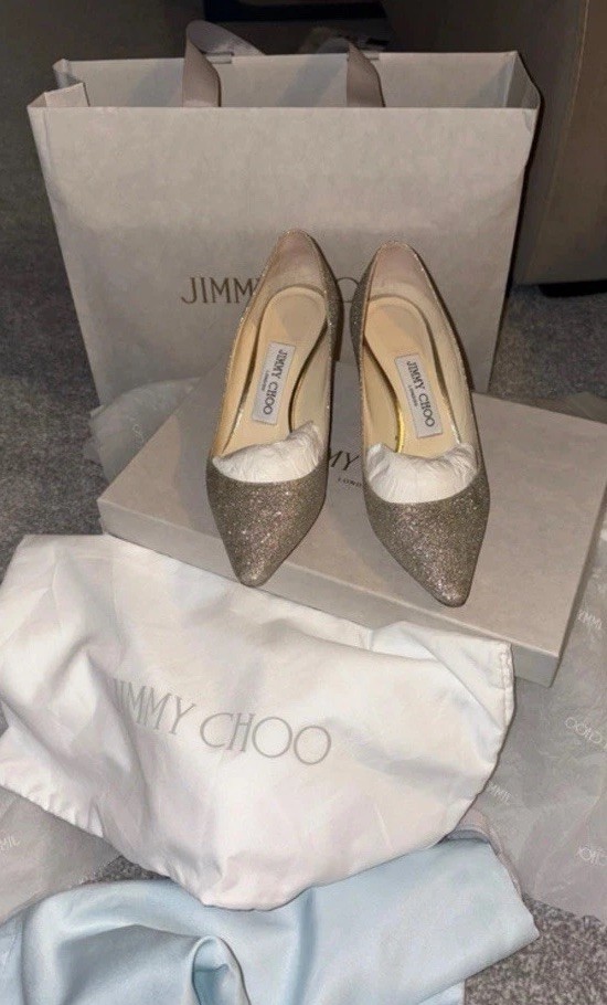 Jimmy Choo Women's Romy 60 Platinum Ice Skating Bag Size 34.5