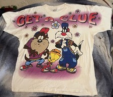 Vintage 90s Looney Tunes Freeze 1996 AOP All Over Print Shirt Taz Tweety Cartoon