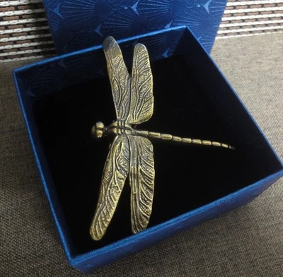 Vintage Style Solid Brass Dragonfly Figurine Statue for Home Decor w/ Gift Box