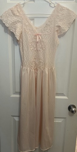 VTG Cinema Étoile Pink Lace Dress Lingerie Size S Nightgown Stretchy Satin