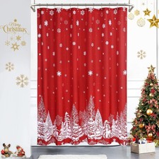 Image of Christmas Shower Curtain, Weighted Bottom Christmas Tree and Snowflak Pattern