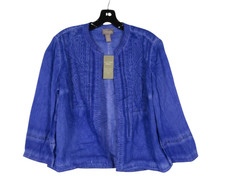 NWT CHICO'S Open Front DATURA PURPLE Twill EYELET TRIM Kendrick Jacket Sz 1/US M
