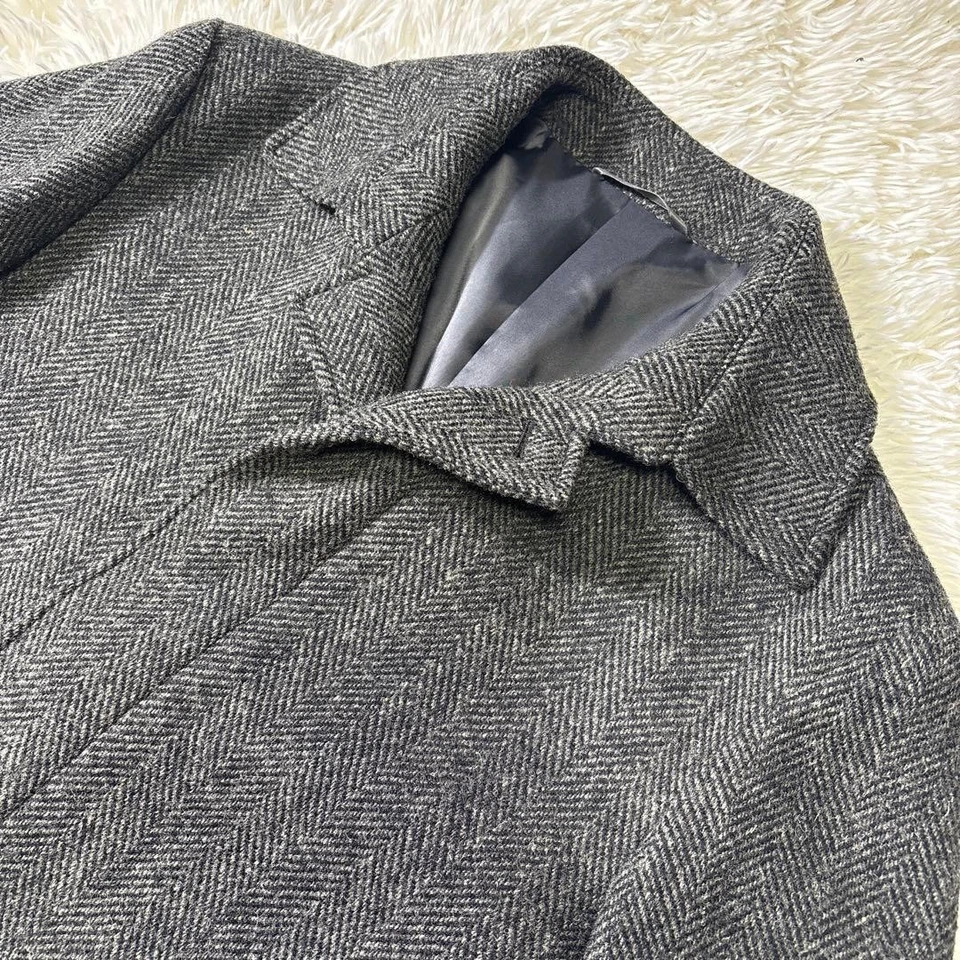 HarrisTweed x Oxford Classic Wool Herringbone Balmacaan Coat Gray Fly Front L - Image 3 of 4