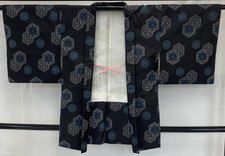 Japanese Vintage Kimono Haori Jacket Silk Black Oshima Traditional Authentic33in