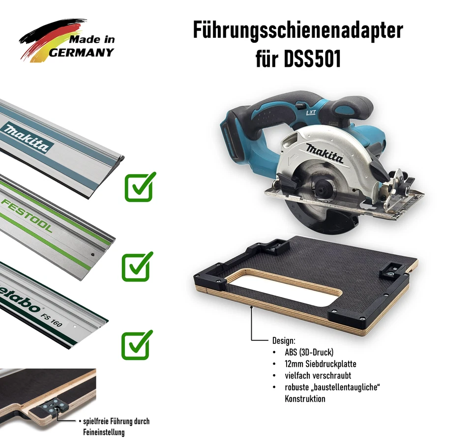 Adaptador Makita DSS501 - Adaptador de carril guía para sierra circular para riel Makita