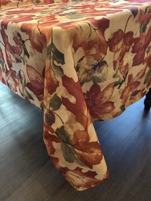 Tablecloth 83''X59'' Yellow Green Orange Brown Fall Leaves Autumn Decor Holiday