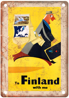 Vintage AHTIALA To Finland with Me 1950 Travel Poster Retro Look Sign T1479