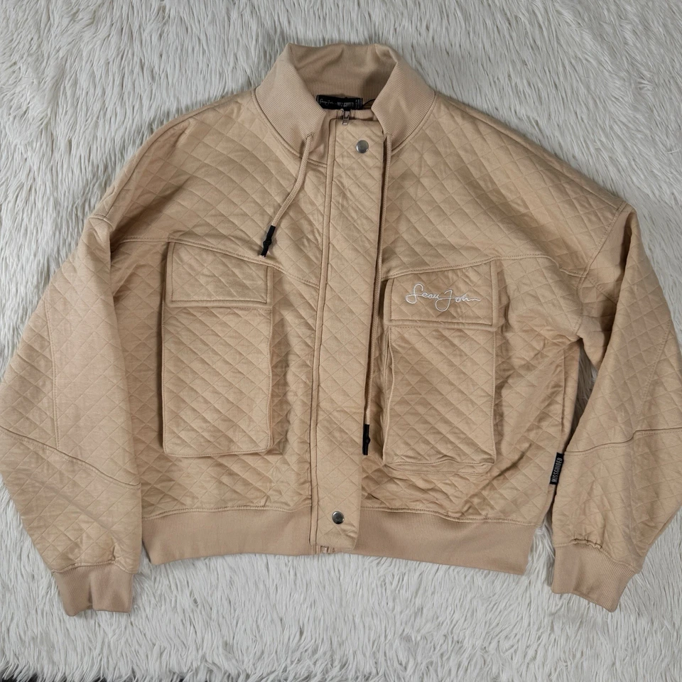 Chaqueta acolchada de manga larga rosa cuello alto Sean John Missguided para mujer talla 10 Foto 3 de 4