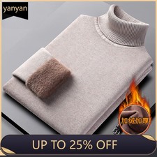 100% Wool Sweater Mens Fleece Turtleneck Bott...