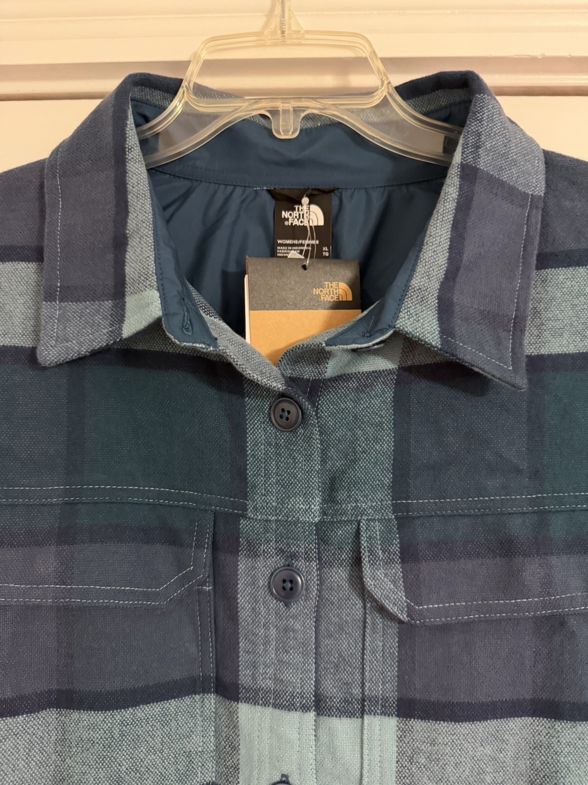 The North Face Women's Flannel Jacket Algae Blue Plaid NFOA88W43R2-XL 💙-  New thumbnail 3