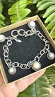 Sarda 925 Sterling Silver Chain Charm Bracelet Pearl Dangle Toggle Signed — photo 3