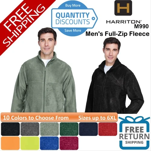 Harriton Men Full-Zip Fleece Front-zip pockets Jacket Up To 6XL M990 - product listing photo