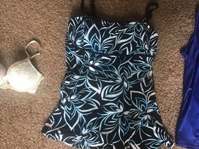Great Lengths Swim Dress One Piece Swimsuit Size 20 Black Green White Print