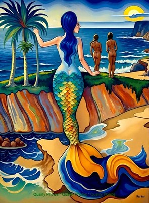Island Mermaid with 2 Bathers Near Shore 8.5x11'' Photo Print Gauguin/Harker Art