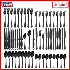 48-Piece Black Silverware Set for 8, Stainless Steel Cutlery Utensils Kitchen