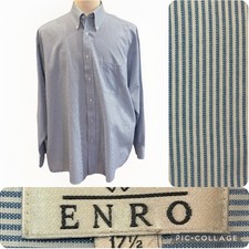 ENRO Shirt Men's XL Dress Shirt Blue/White Striped Sz 17.5/34-35 Cotton/Poly.