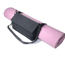 Yoga Mat Carrier Strap Shoulder Bag with Large Compartment Zipper Pocket Black