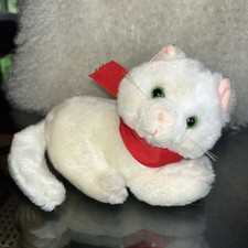 Vintage Russ White Kitty Cat CRINGLES Kitten Plush Toy Green Eyes 7.5  Long