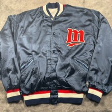 Vintage Minnesota Twins MLB Baseball Satin Jacket Mens Blue Pockets Snap Front