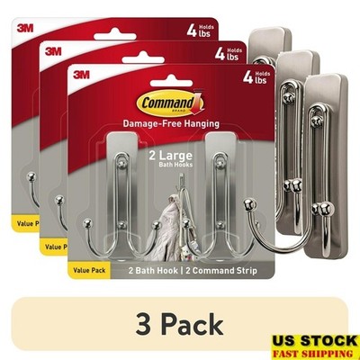 3 Pack Damage Free Wall Hooks Heavy Duty Hangers Home Organizer Utility New