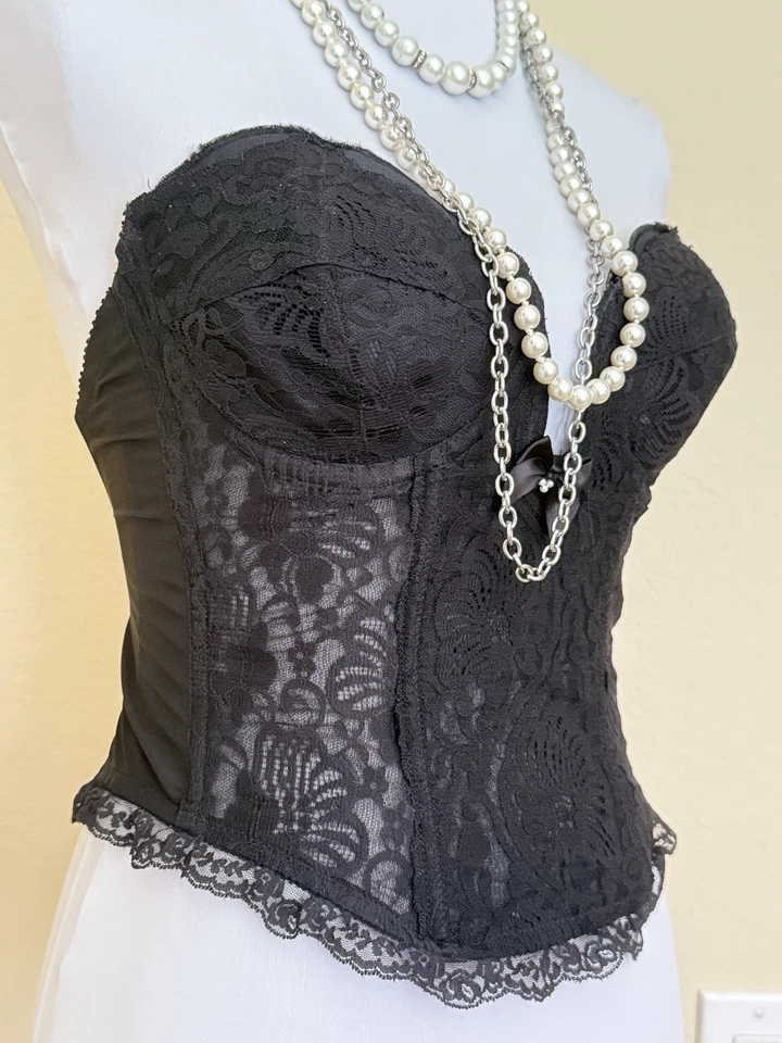 De colección Jezabel Corsé de Encaje Bustier Sujetador Sin Tirantes Top 36C 2 Collar de Perlas Imitadas Foto 3 de 4