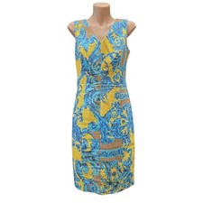 Versace Yellow x Blue Baroque Print Sleeveless Sheath Dress Size 42
