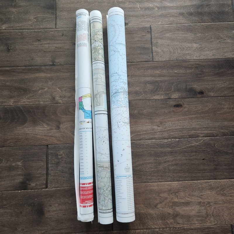 Set of 3, 2-sided, "Waterproof" Navigation/Nautical Florida Maps