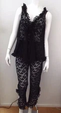 VTG Glydon's of Hollywood Sheer Black Lace Nylon Pants & Lingerie Top Small Set