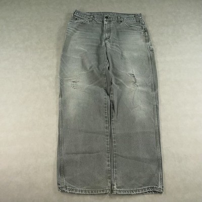 Vintage Dickies Carpenter Pants Mens 34x32 Green Distressed Faded (Fits 33x30)