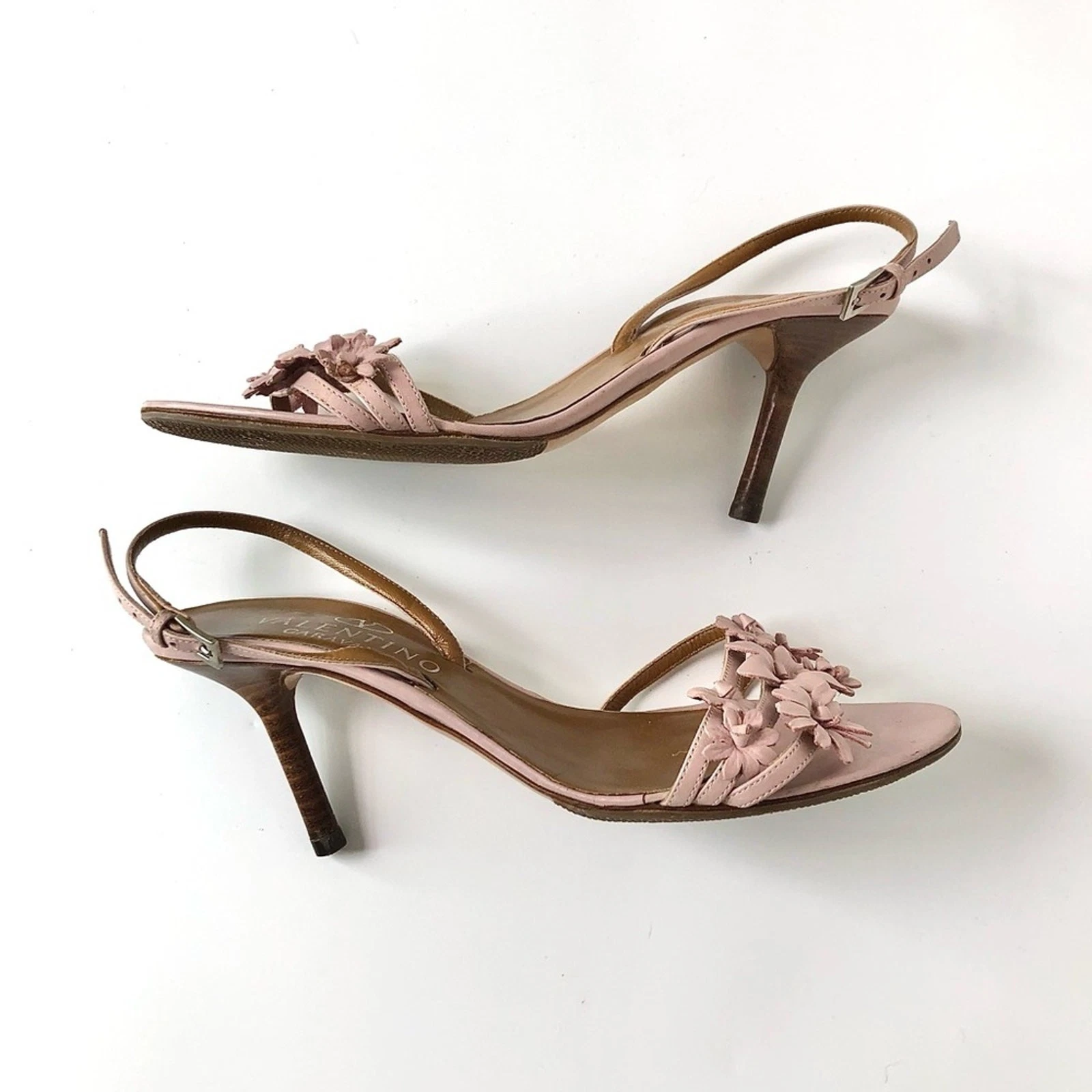 Sandali Valentino Garavani retrò Y2K rosa taglio floreale pelle slingback 37 5