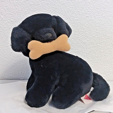 1987 Dakin Soft Classics Black Labrador Dog Holding Bone Plush Puppy Realistic