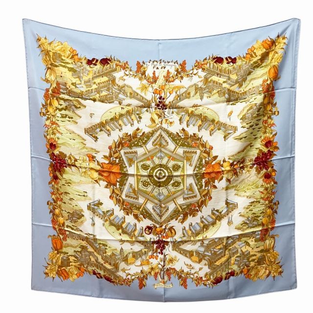 Hermes Carre 90 Scarf Au Pays De Cocagne 100% Silk Blue Stole