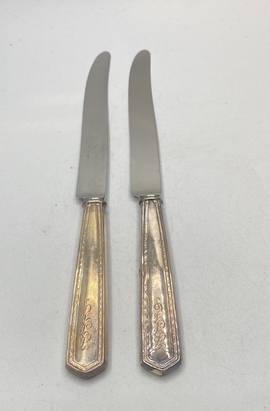 Vintage Silver-Tone Dinner Knife Set 2 Piece Monogram L Stainless Steel Blades