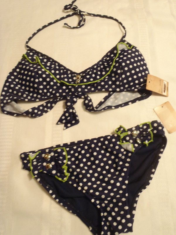 ARIZONA Juniors Small Hipster swim Panty Large Halter Bra Swimsuit NWT Polka Dot