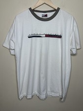 Tommy Hilfiger Shirt Sz L White Ringer Style USA Made Rare Vintage 90s