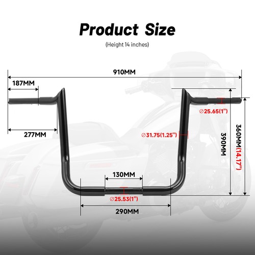 Manillar de barra Meathook NEGRO 14" 1,25"" apto para Harley Street Glide Special CVO - Imagen 2 de 18