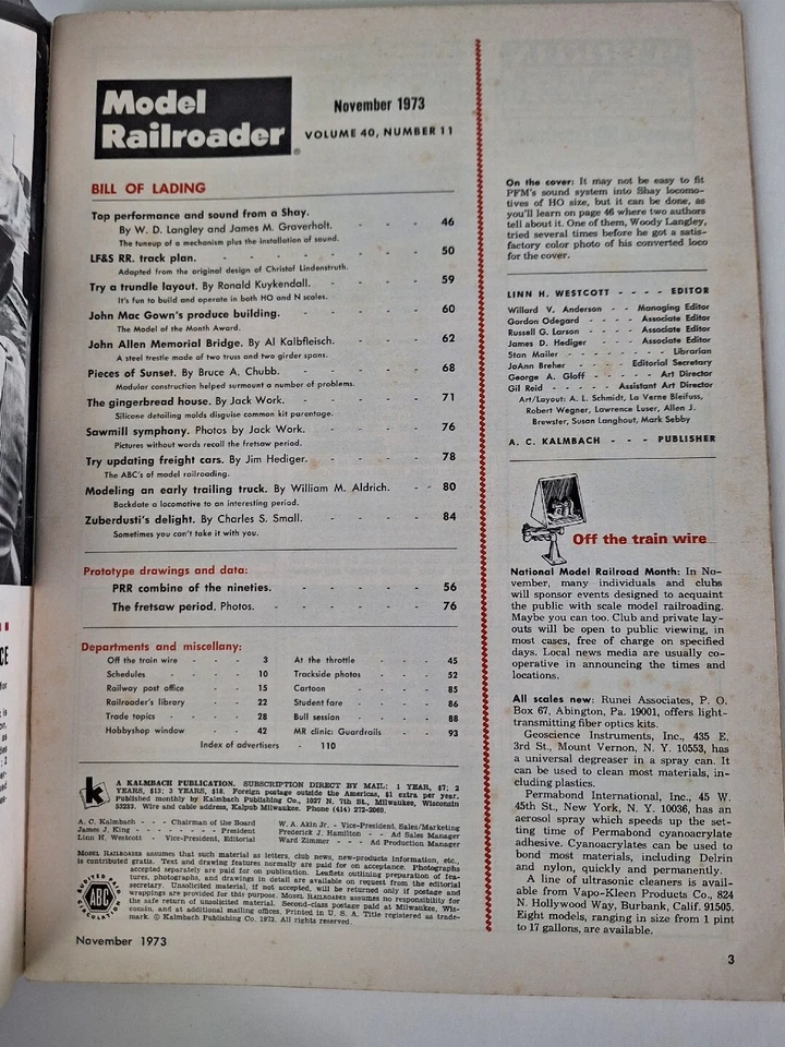 Model Railroader Magazine November 1973 - Image 2 of 2