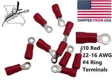 10x Red 22-16 AWG 4 Ring Terminal Wiring Wire Splice Crimp On Sleeved Insulated