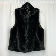 Cejon Womens Faux Fur Vest Black Full Zip Collar XS
