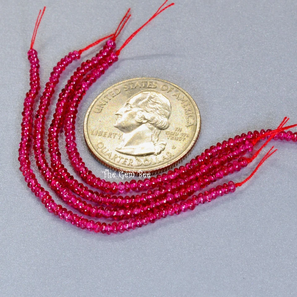 2mm-2.2mm Red Raspberry Red Burmese Spinel Smooth Rondelle Beads 3" Strand - Image 4 of 4