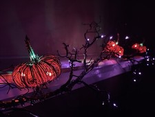 Halloween Garland: Custom pre-lit black branch w/ twig pumpkins 8ft